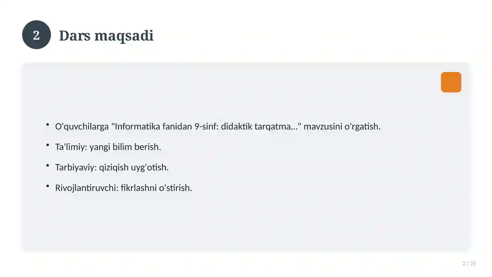 Informatika fanidan 9-sinf: didaktik tarqatma materiallar 2