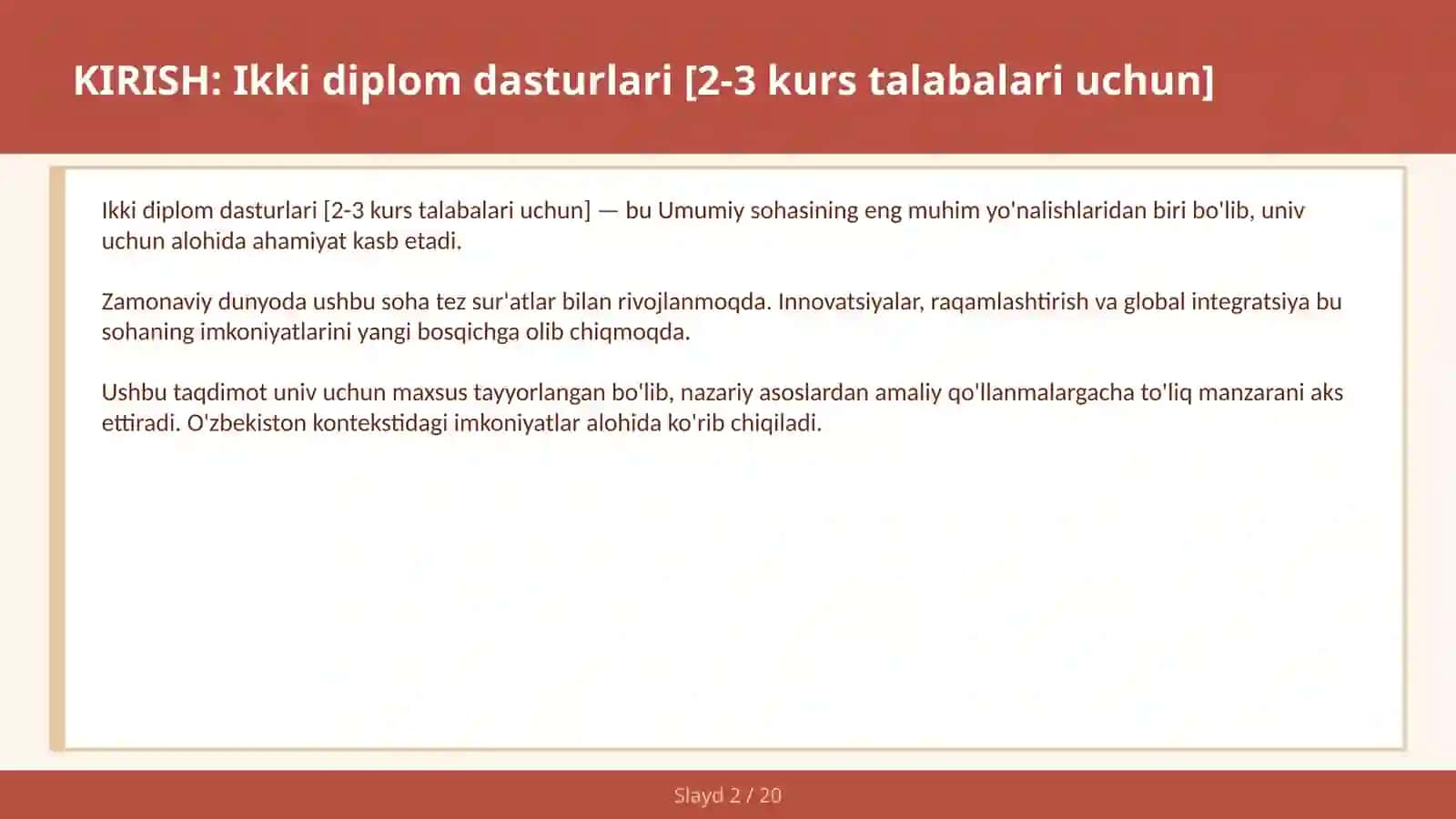 Ikki diplom dasturlari [2-3 kurs talabalari uchun] 2