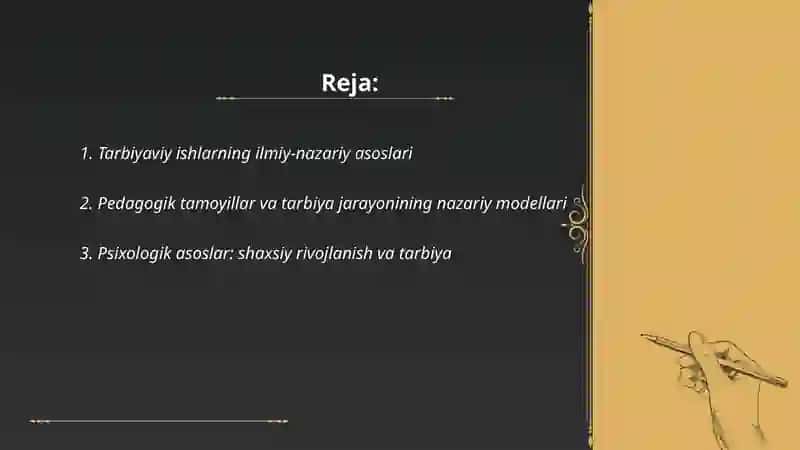 Tarbiyaviy ishlarni tashkil etishning ilmiy-nazariy asoslari 2