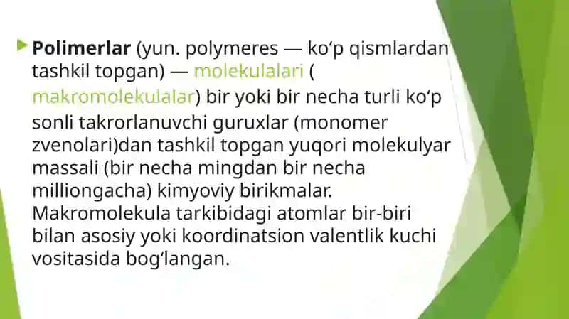Polimerlarning sintezi 2