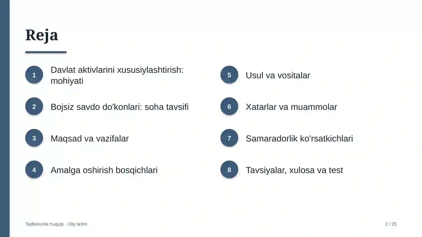 Bojsiz savdo do'konlarida davlat aktivlarini xususiylashtirish 2