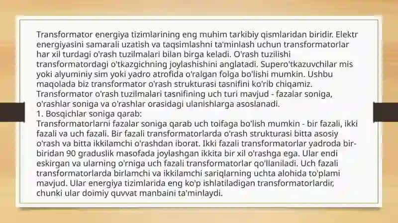 TRANSFORMATORLARNING KONSTRUKSIYALARI 2