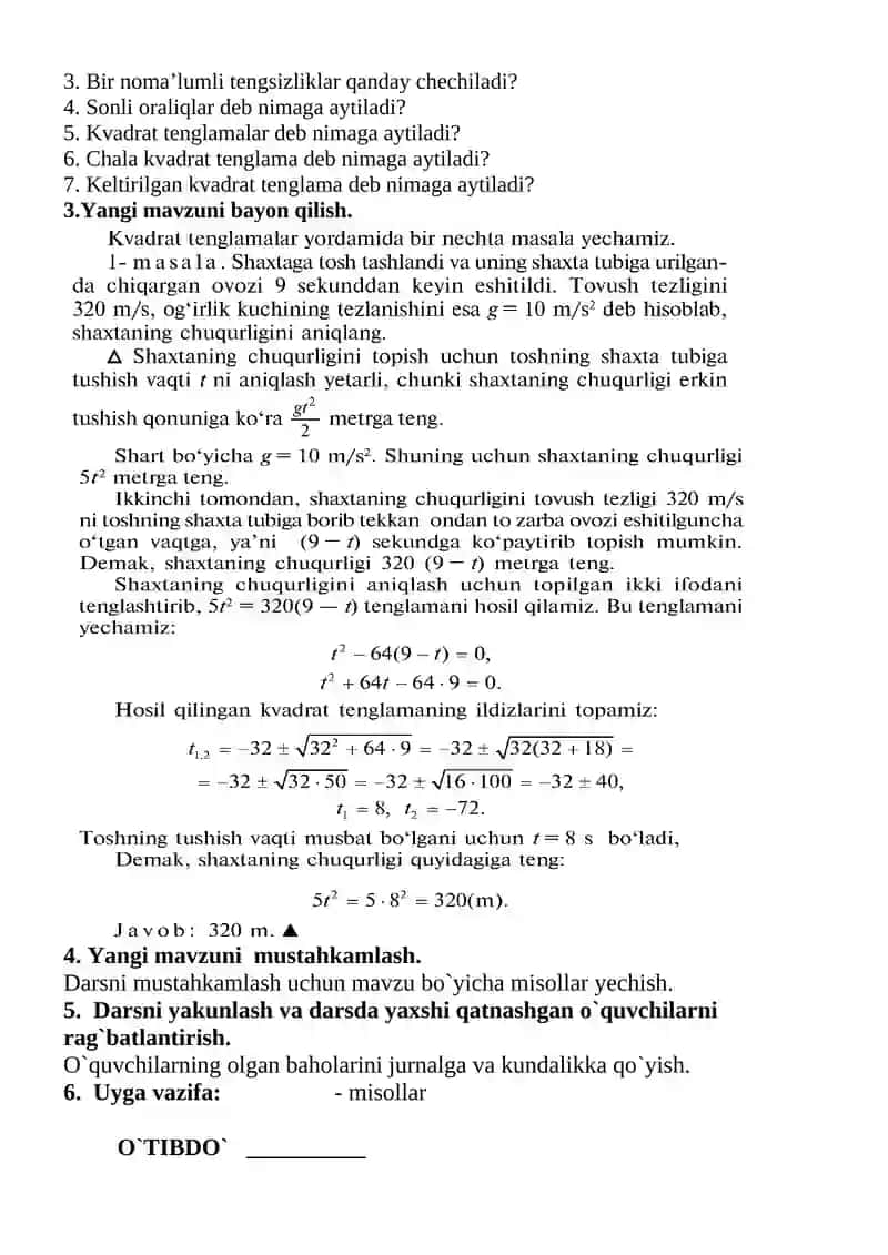 dars ishlanmalar 8-sinf 4-chorak algebra 2