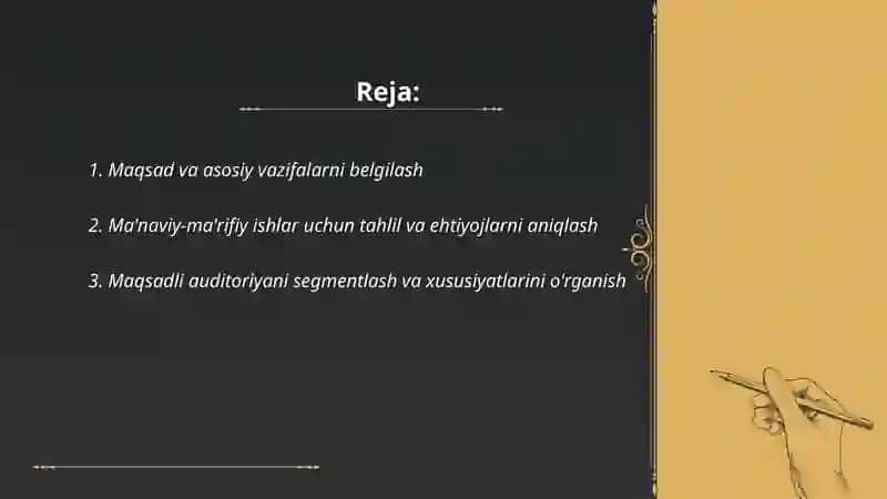 Ma'naviy - ma'rifiy ishlar rejasini ishlab chiqish 2