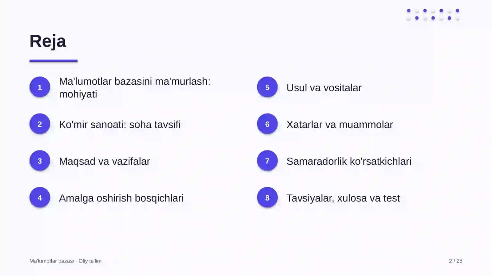 Ko'mir sanoatida ma'lumotlar bazasini ma'murlash 2