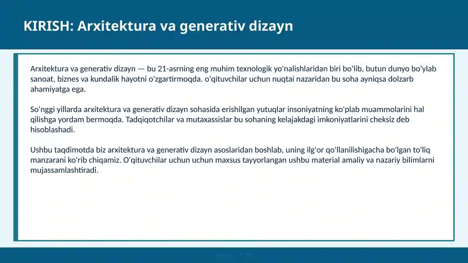 Arxitektura va Generativ Dizayn 2