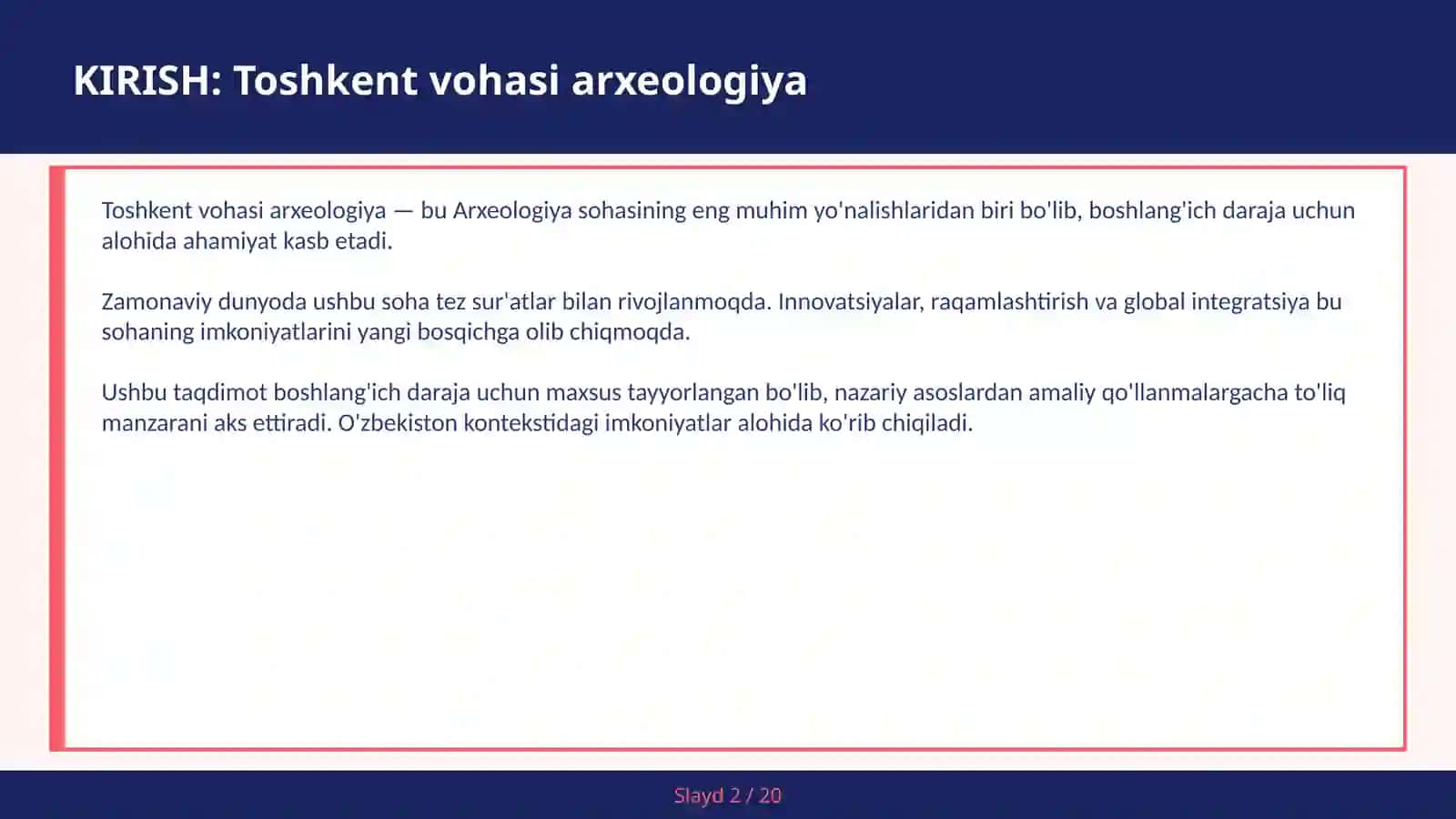 TOSHKENT VOHASI ARXEOLOGIYA 2