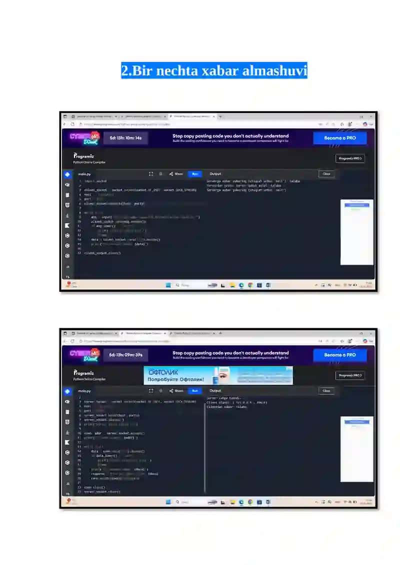 Oddiy Client-Server xabar almashuvi 2