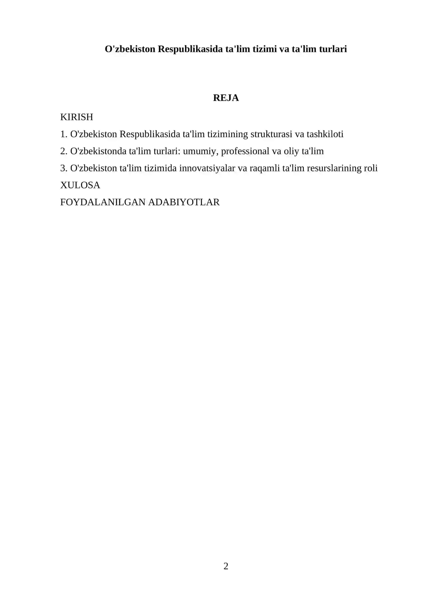O'zbekiston Respublikasida Ta'lim Tizimi va Ta'lim Turlari 2