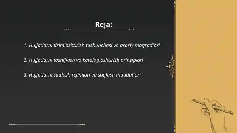 Hujjatlarni tizimlashtirish. Yig'majildlarni shakllantirish 2