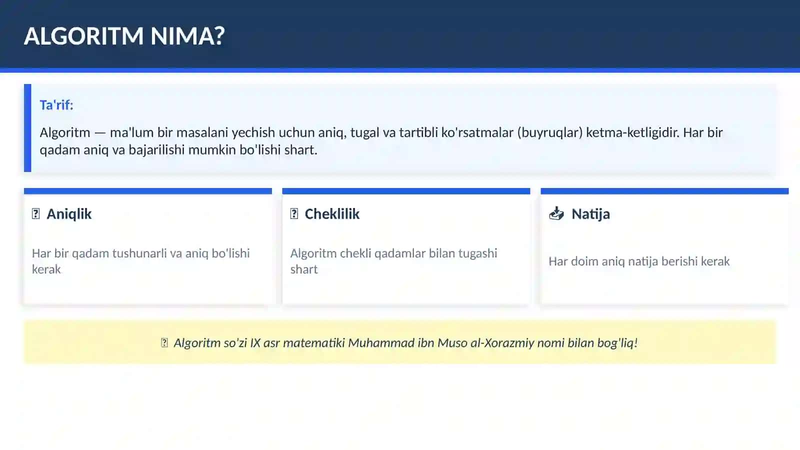 ALGORITM TUSHUNCHASI 2