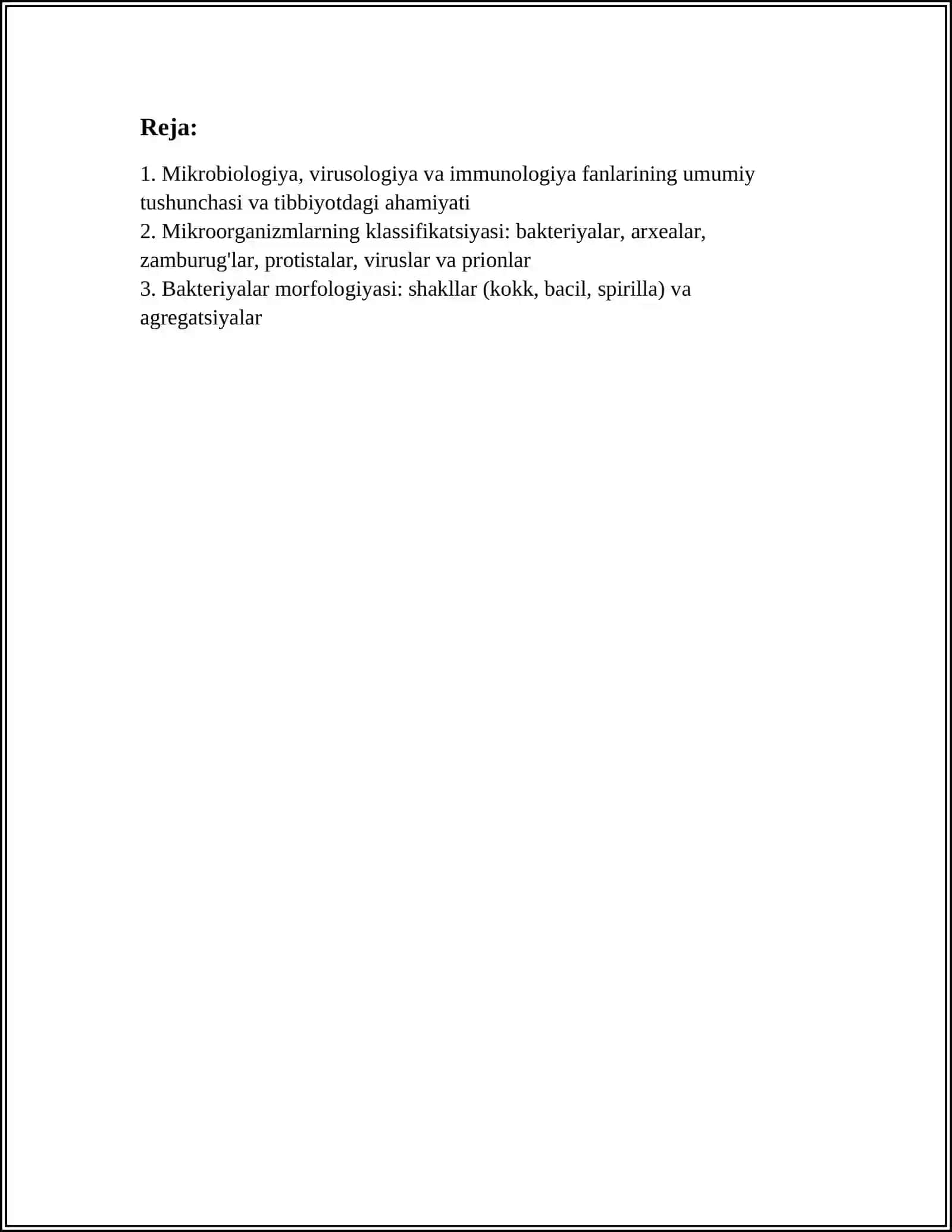 MIKROBIOLOGIYA, VIRUSOLOGIYA VA IMMUNOLOGIYA FANI TO' G'RISIDA FUSHUNCHA, ULARNING TIBBIYOTDAGI AXAMIYATI 2