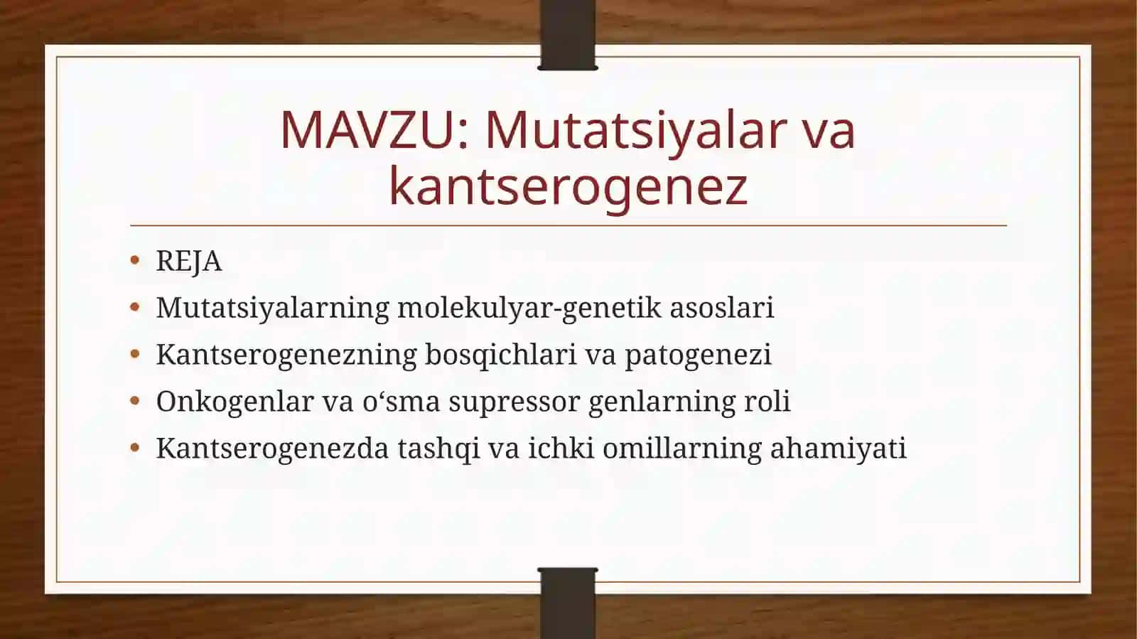 MAVZU:Mutatsiyalarvakantserogenez 2