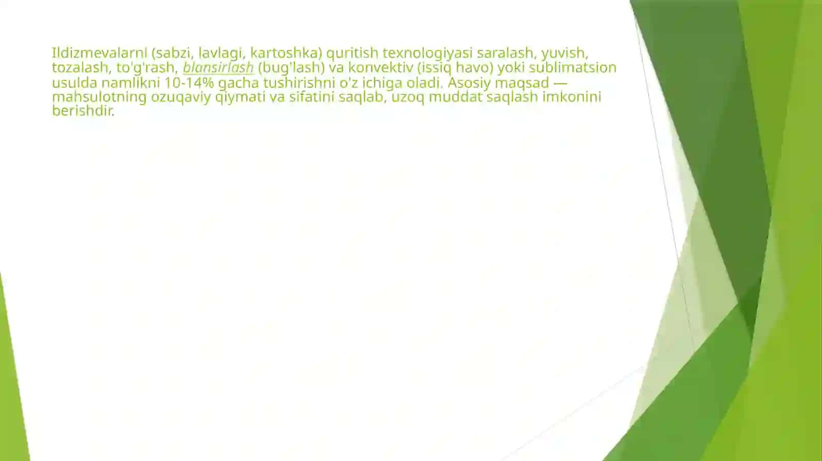 Ildizmevalilarni quritish texnologiyasi 2
