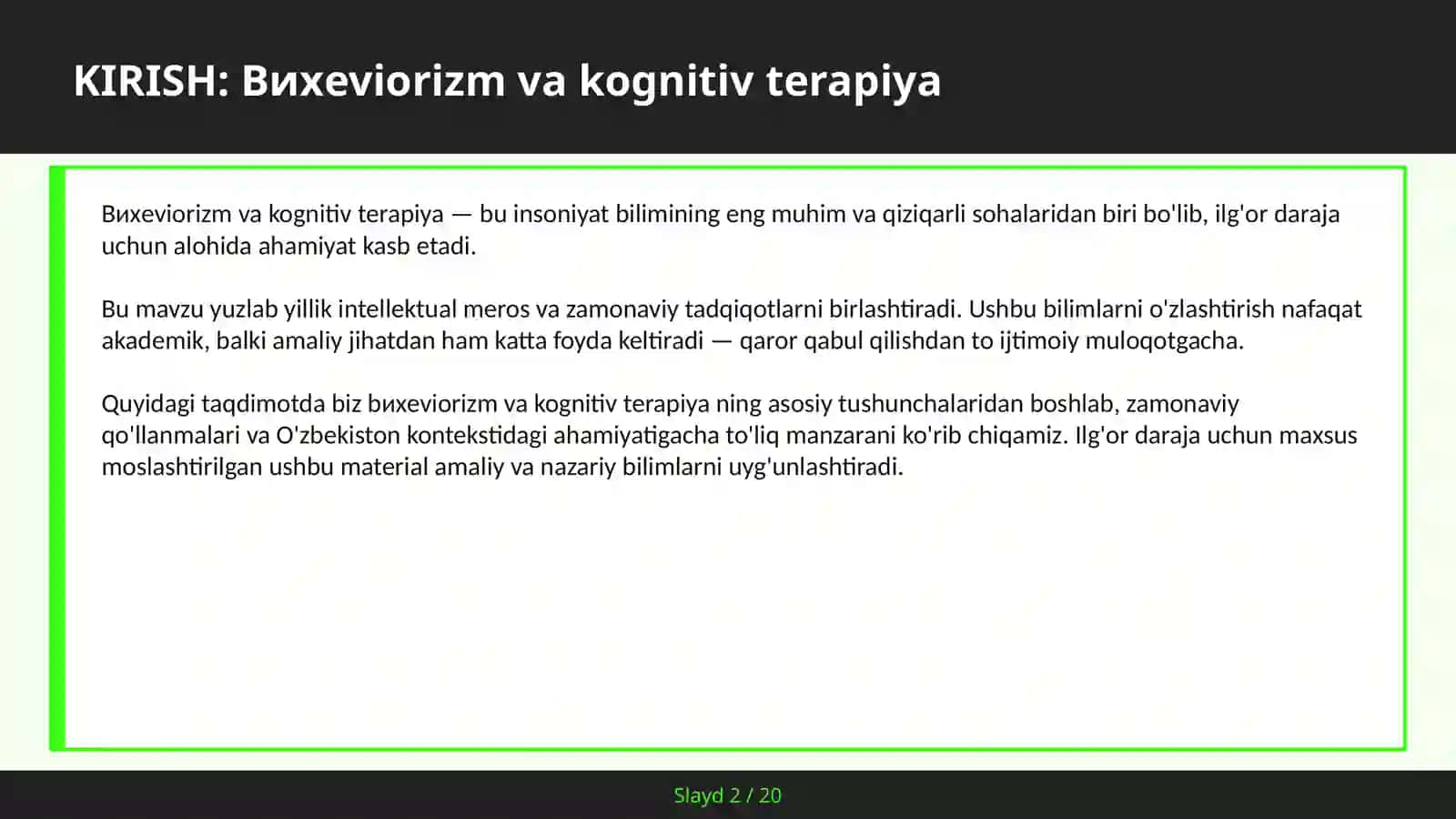 Bихeviorizm va Kognitiv Terapiya 2