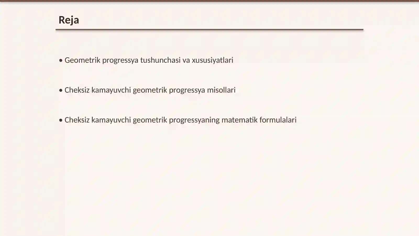Cheksiz kamayuvchi geometrik progressya 2