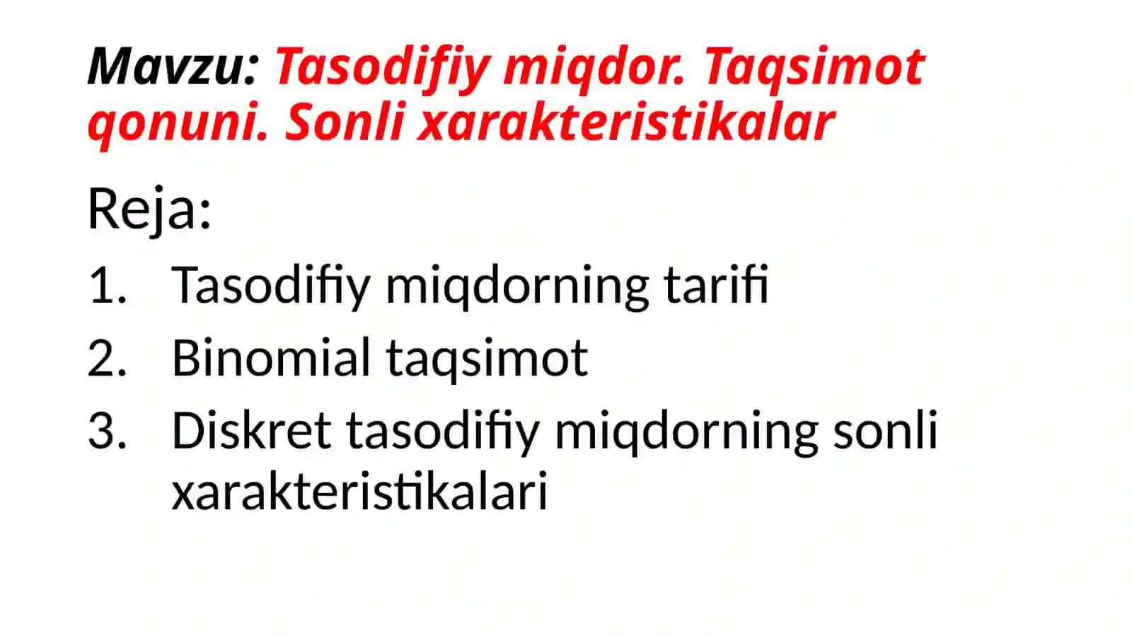 Tasodifiy miqdor va taqsimot 2