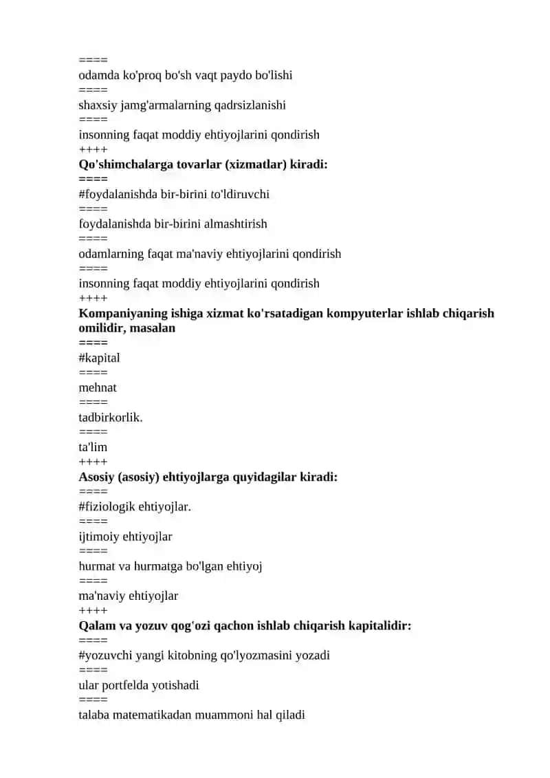 Iqtisodiyot va biznes fanidan yakuniy testlar 2
