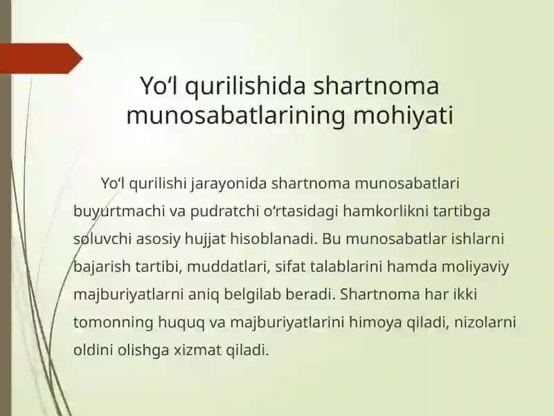 Yo‘l qurilishda shartnoma munosabatlari 2