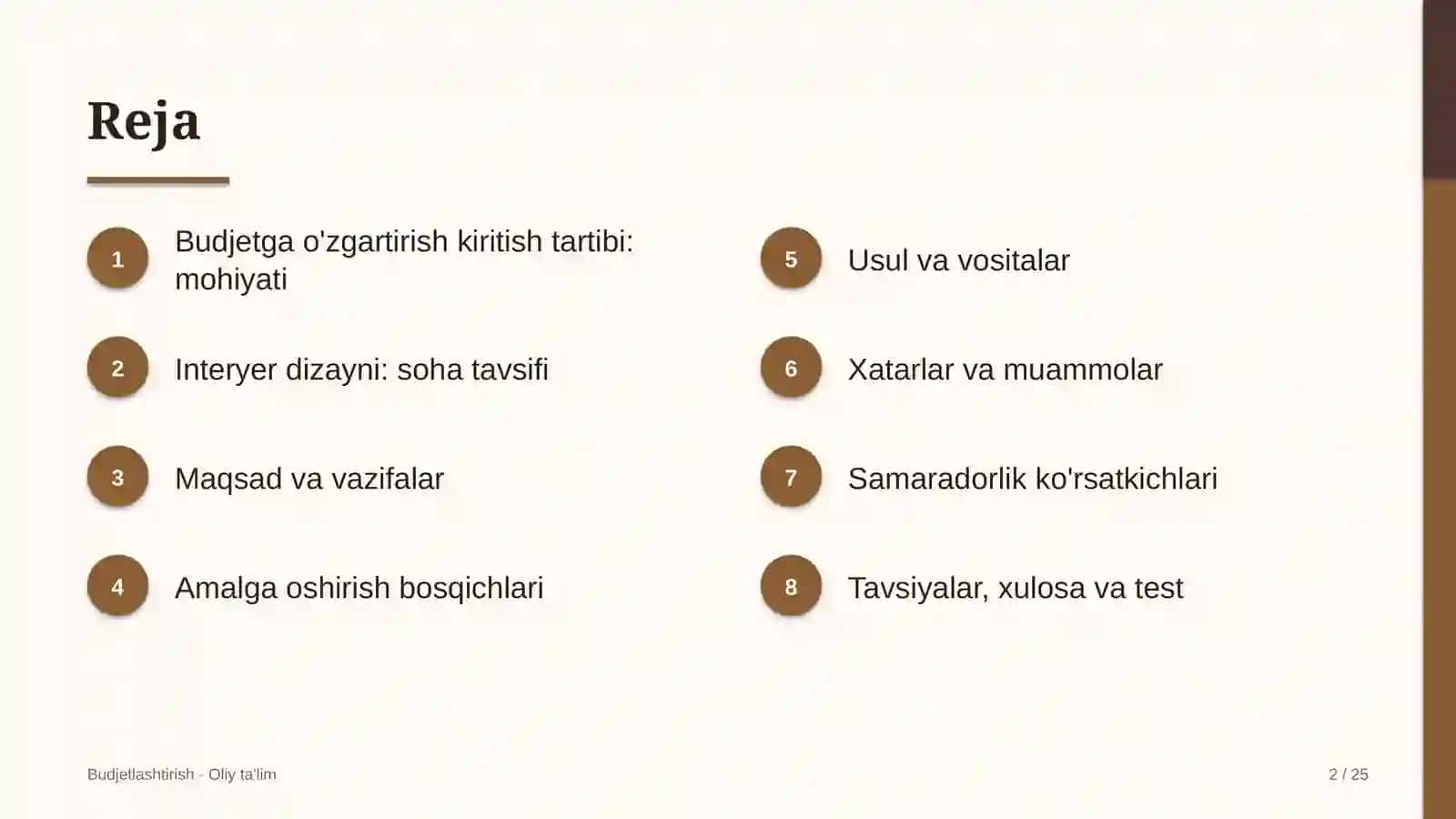 Interyer dizaynida budjetga o'zgartirish kiritish tartibini belgilash 2