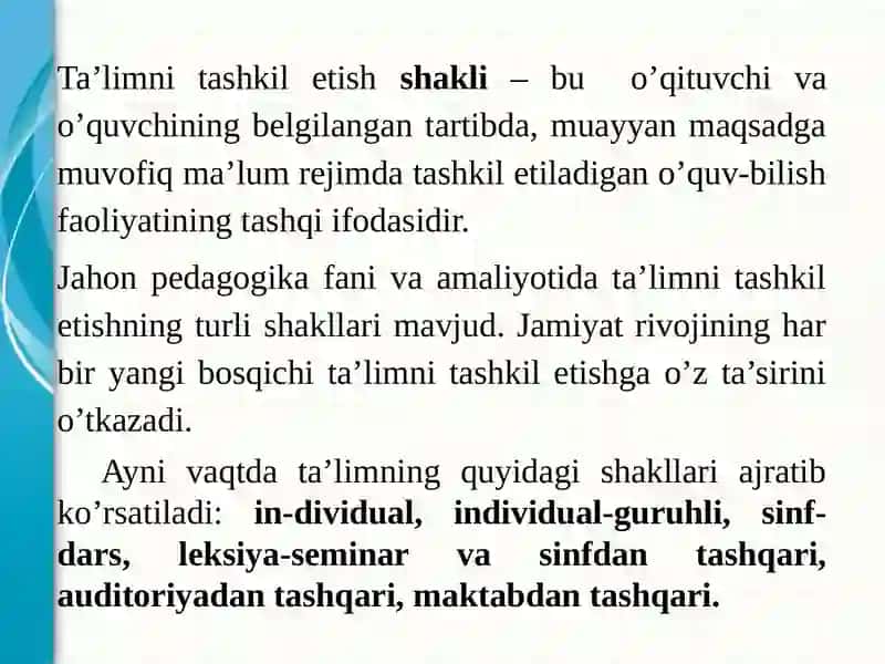 TA’LIMNING TASHKILIY SHAKLLARI 2