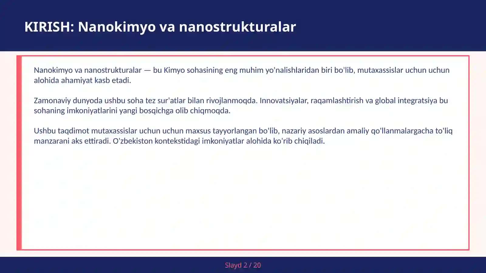 Nanokimyo va nanostrukturalar 2