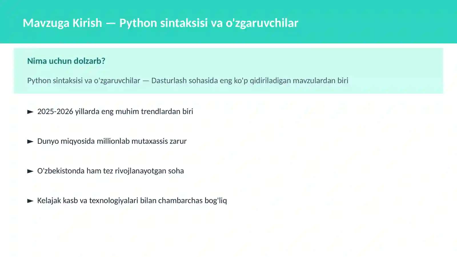 Python sintaksisi va o'zgaruvchilar 2