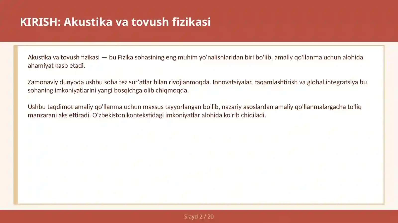 AKUSTIKA VA TOVUSH FIZIKASI 2