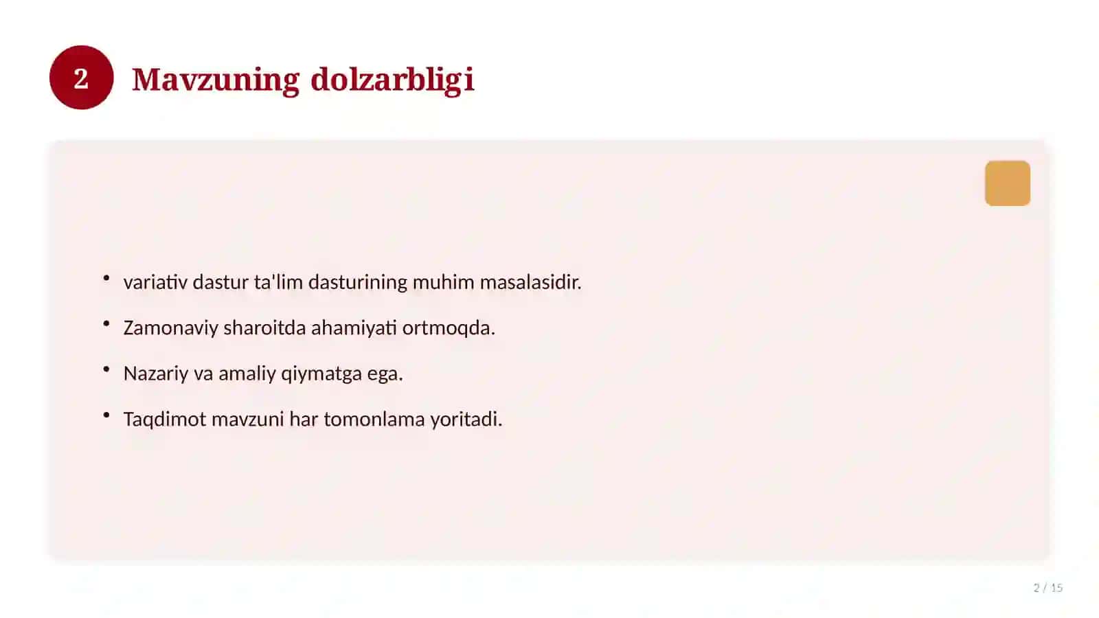 "Ilm yo'li" variativ dasturi 2