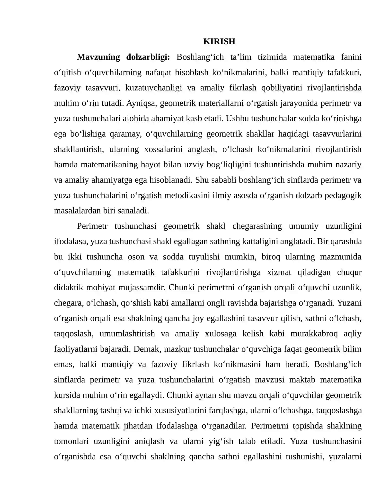 Boshlang‘ich sinflarda perimetr va yuza tushunchalarini o'rgatish metodikasi 2