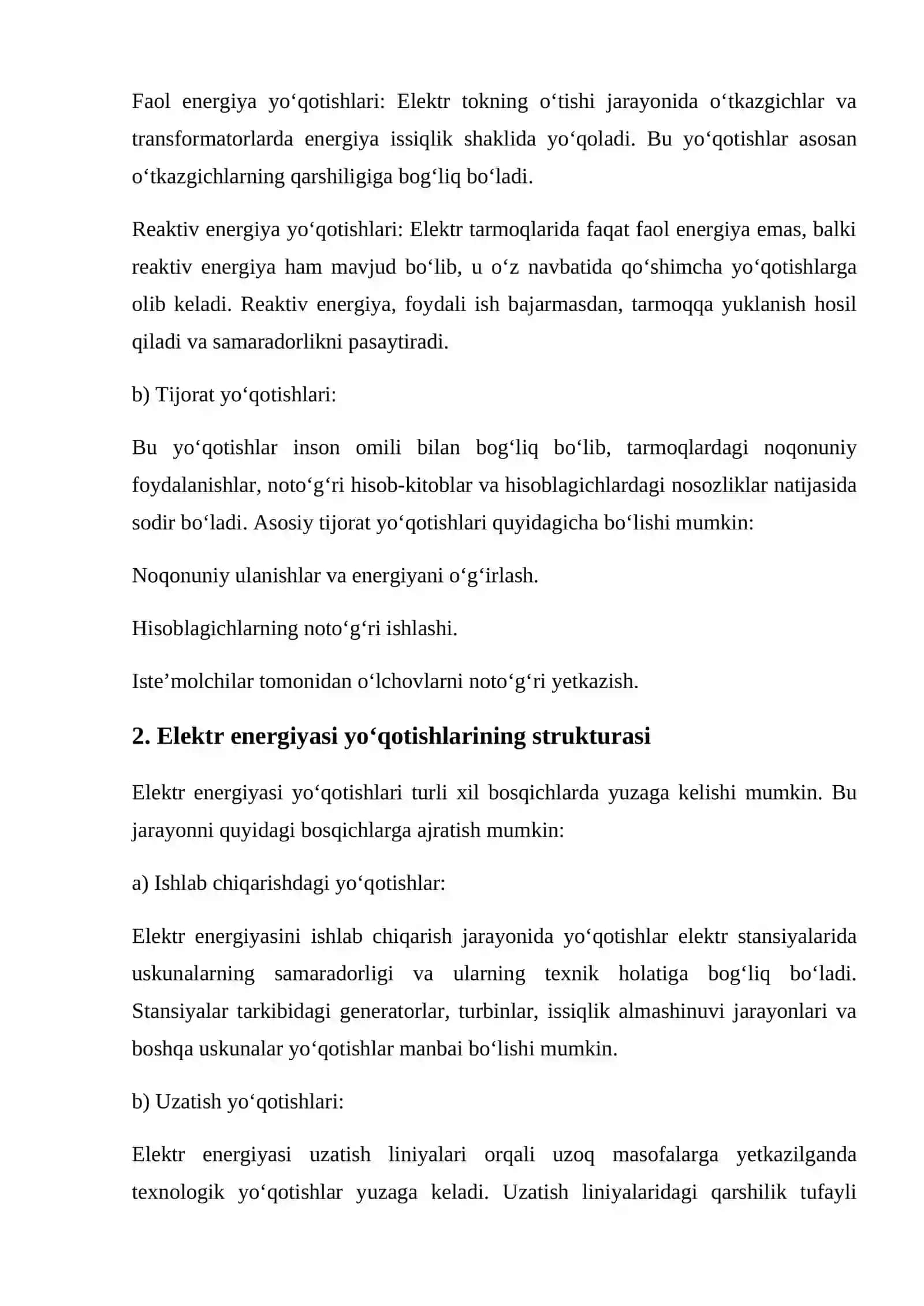 Elektr energiyasi isroflarini strukturasi, hisoblash va tahlili usullari 2