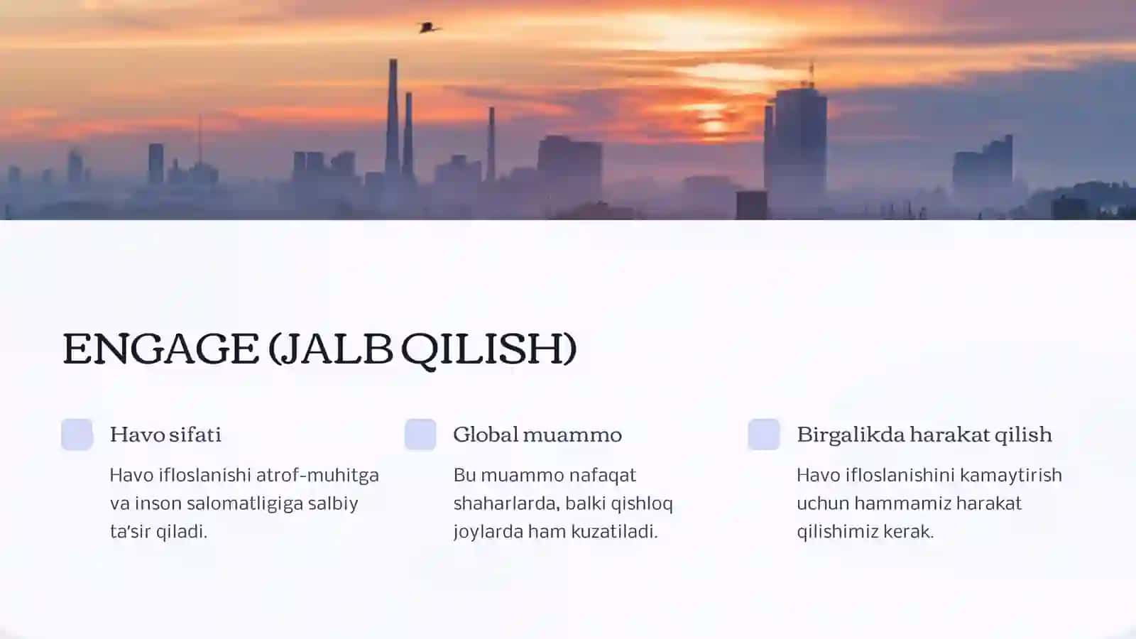 Havoning ifloslanishiga taʼsir etuvchi omillar. 7-sinf kimyo fanidan dars ishlanma 2