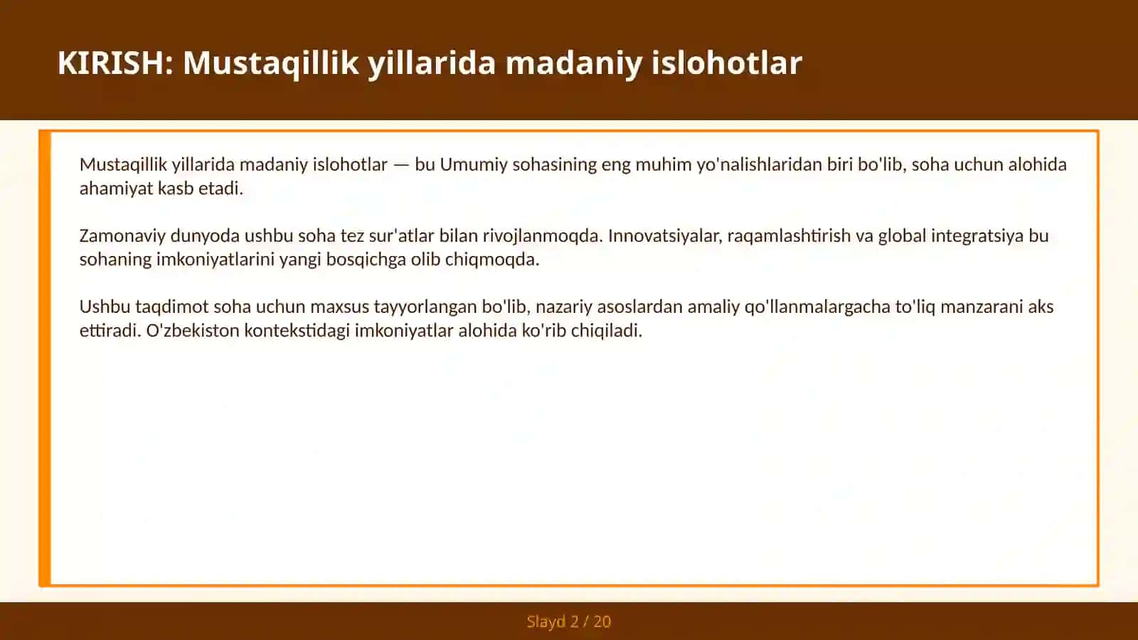 Mustaqillik yillarida madaniy islohotlar 2