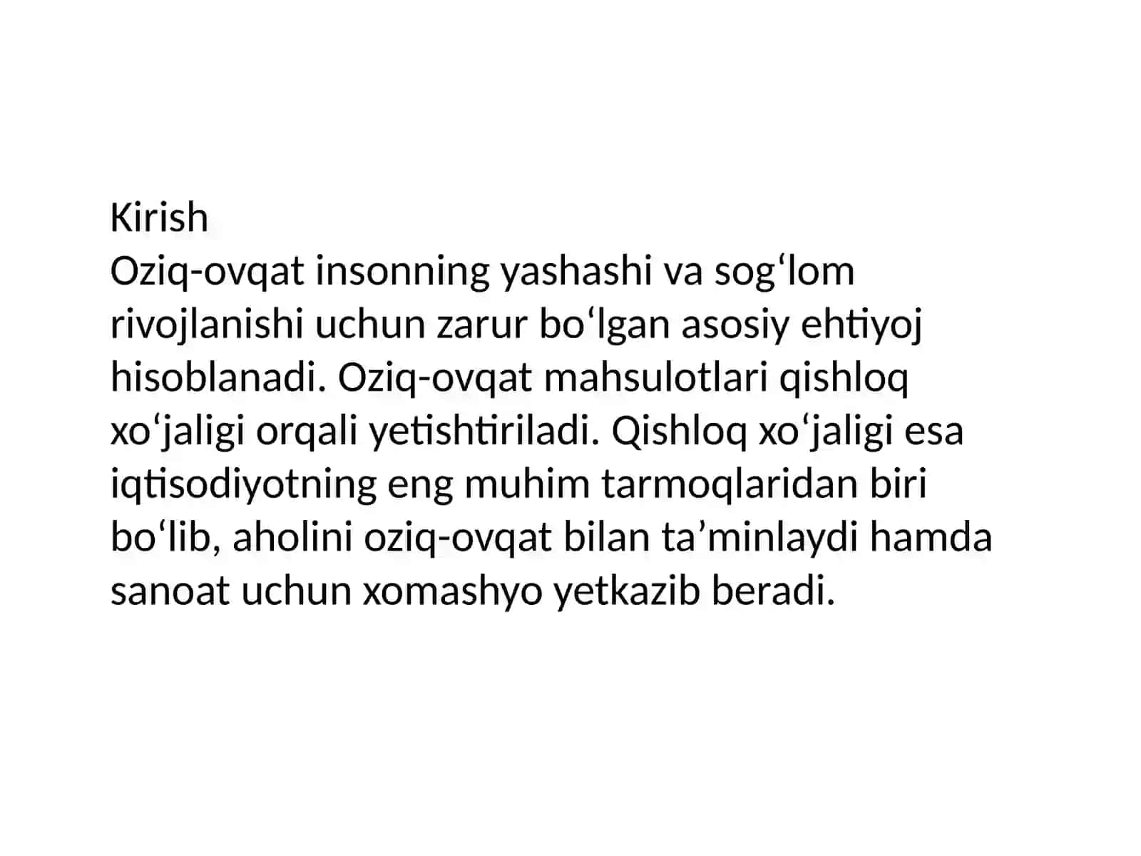 Oziq-ovqat va qishloq xo‘jaligi 2