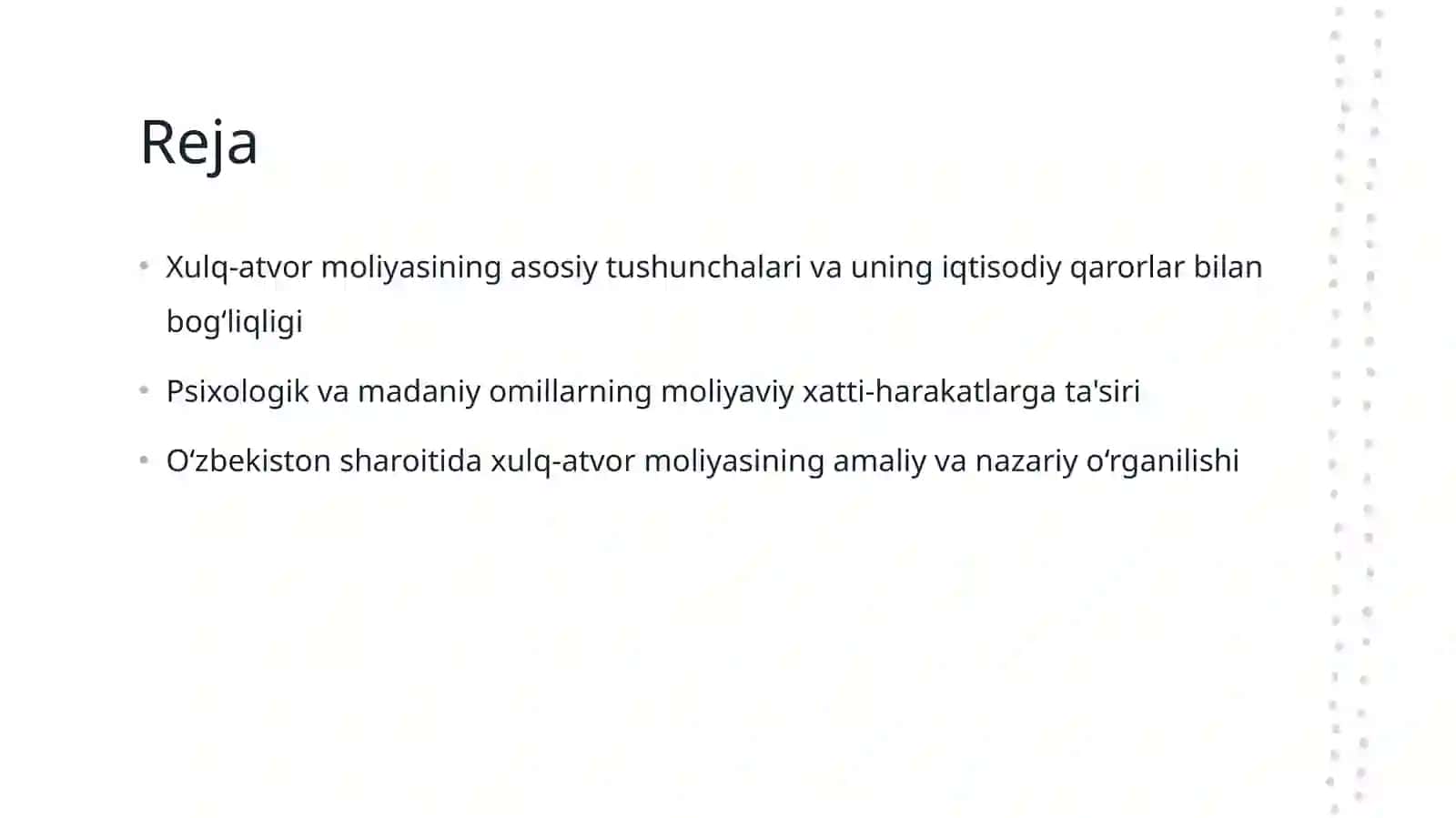Xulq atvor moliyasi 2