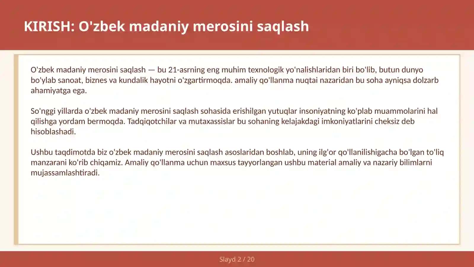 O'zbek Madaniy Merosini Saqlash 2