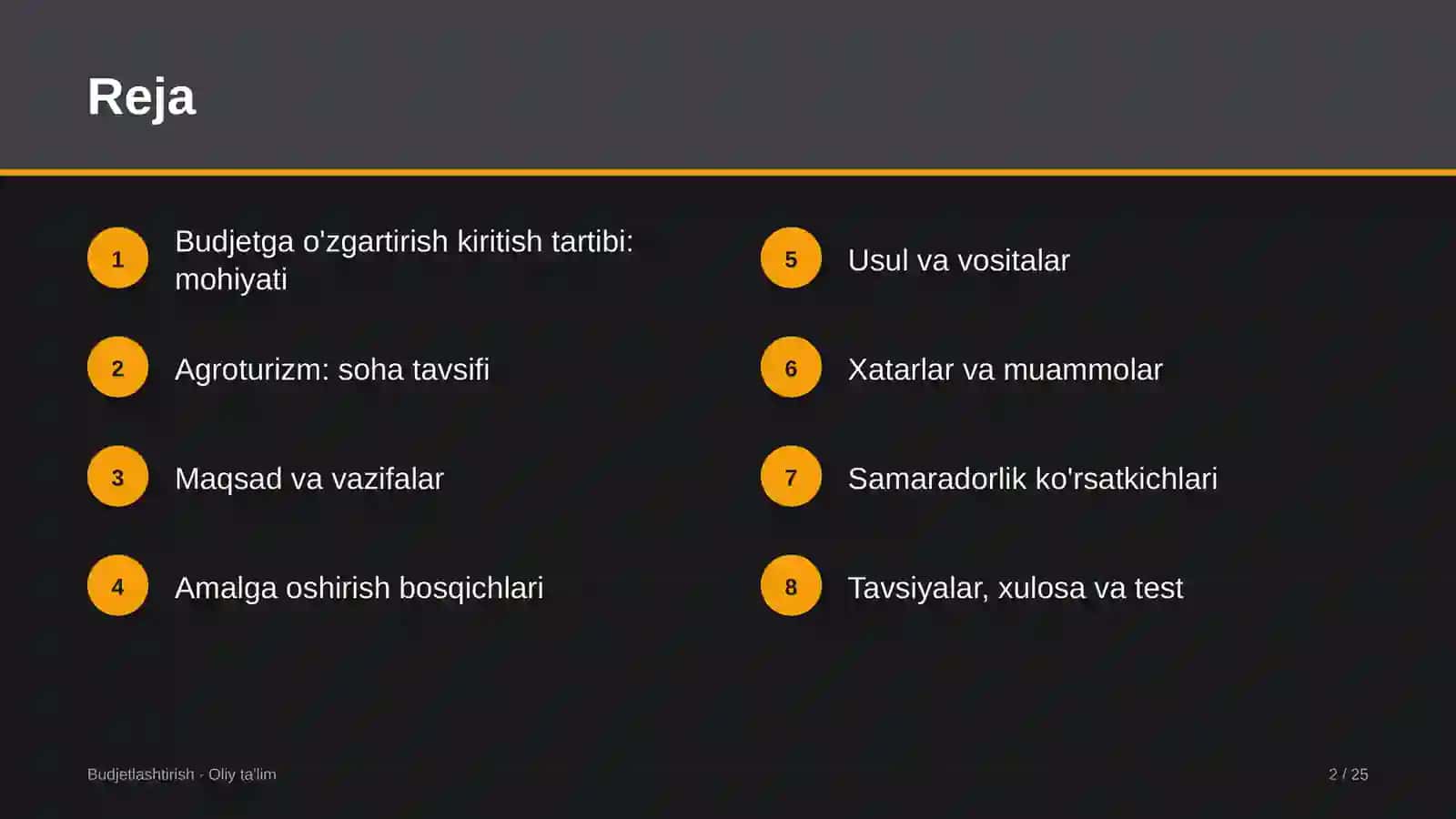 Agroturizmda budjetga o'zgartirish kiritish tartibini belgilash 2