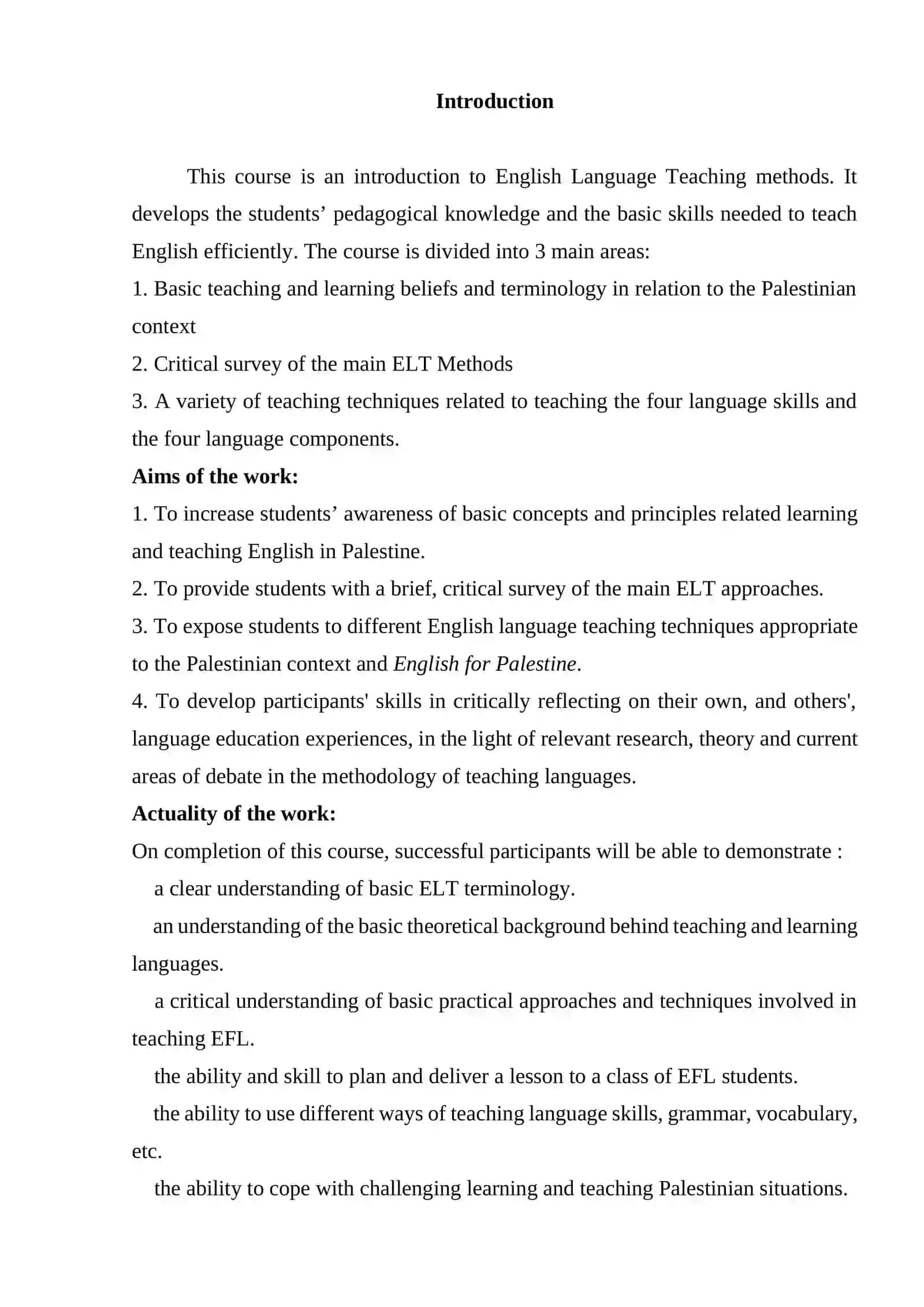 English Language Teaching Methods Course 2
