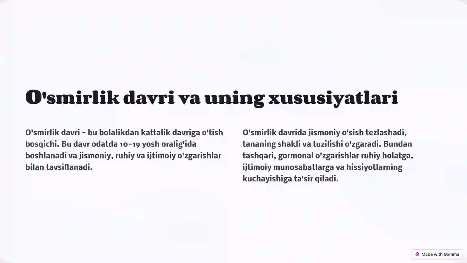 O'smirlik davri 2
