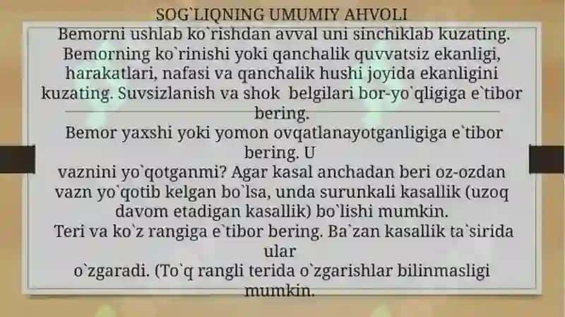 Bemorni mustaqil ko’zdan kechirish 2