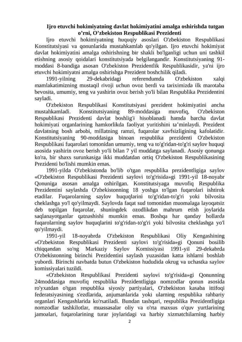 Ijro etuvchi hokimiyatning huquqiy asoslari 2