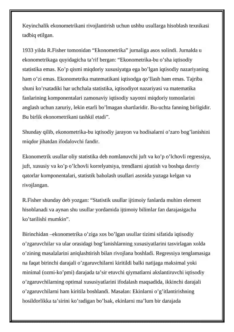 Ekonometrika Modellashtirish 2