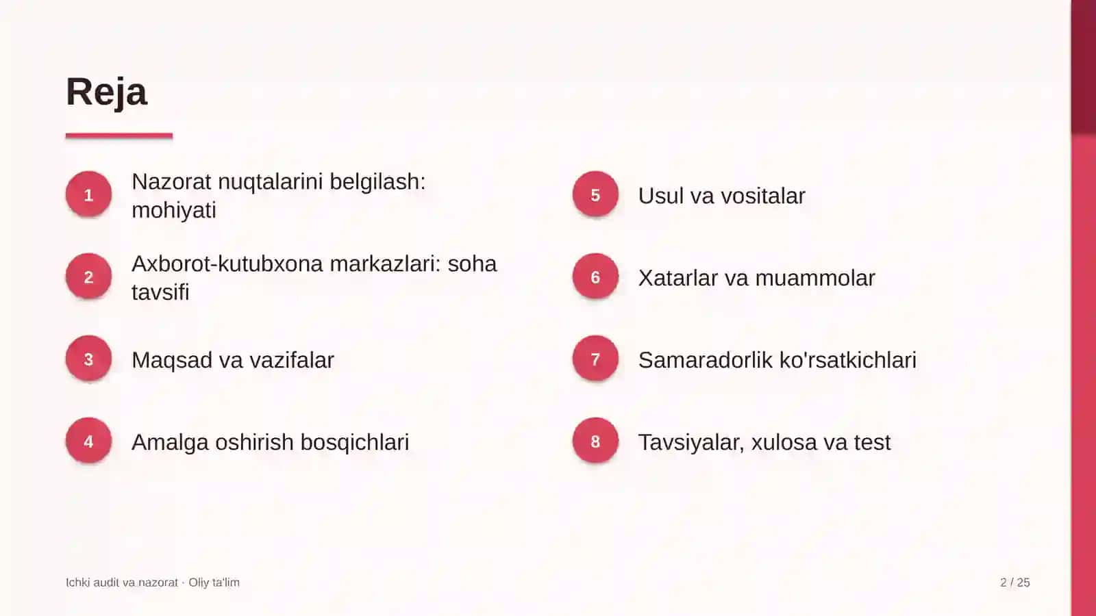 Ichki audit va nazorat · Oliy ta'lim 2