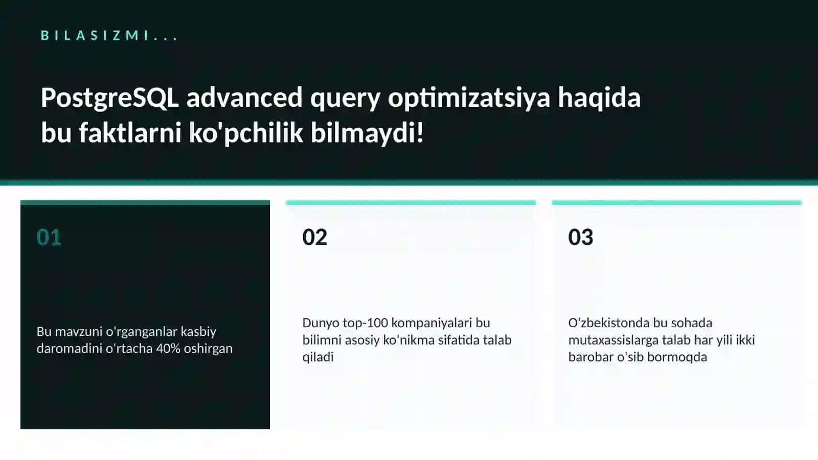 PostgreSQL advanced query optimizatsiya 2