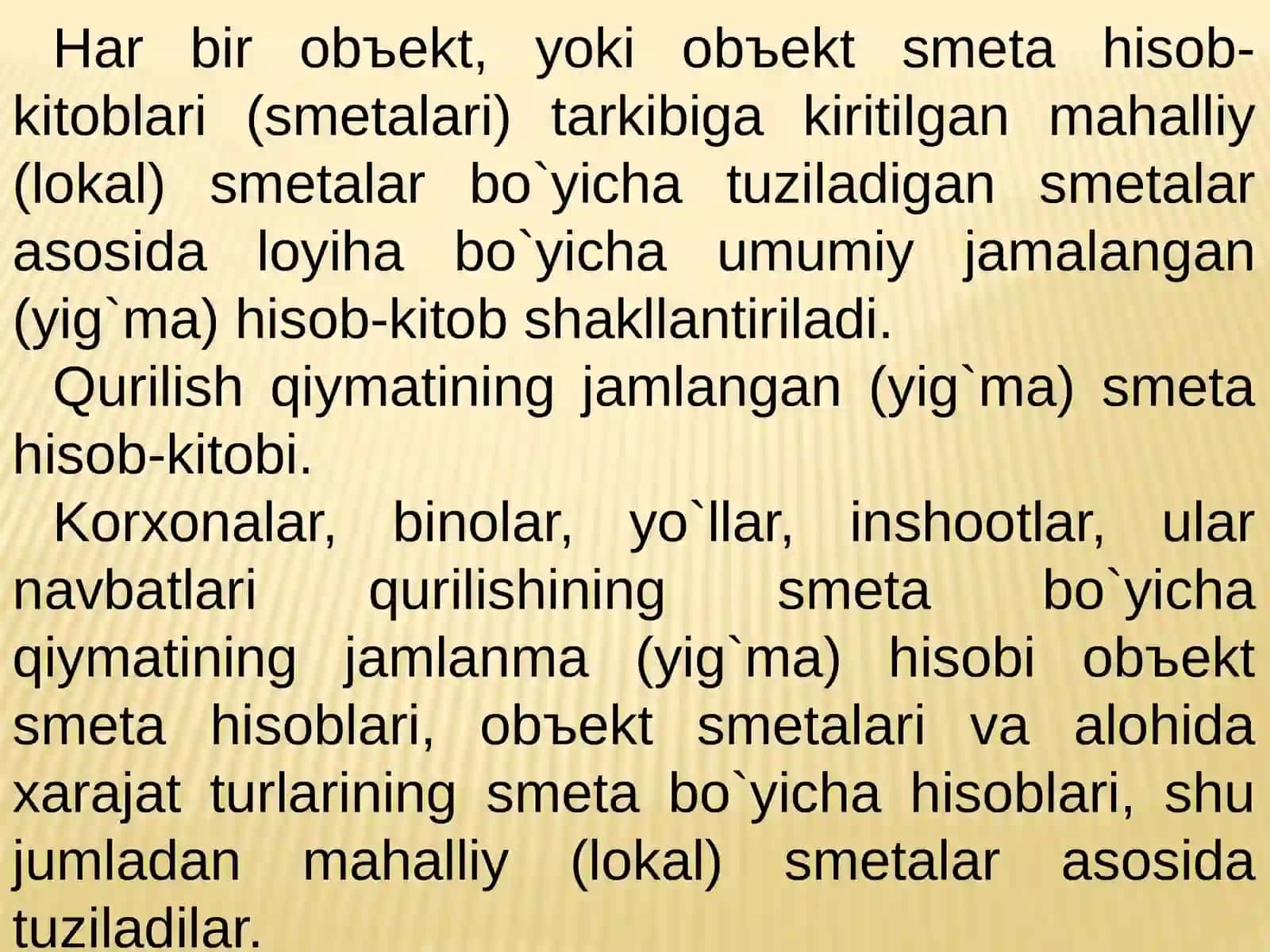 Qurilish qiymatining umumlashtirilgan smeta hisob-kitobi 2