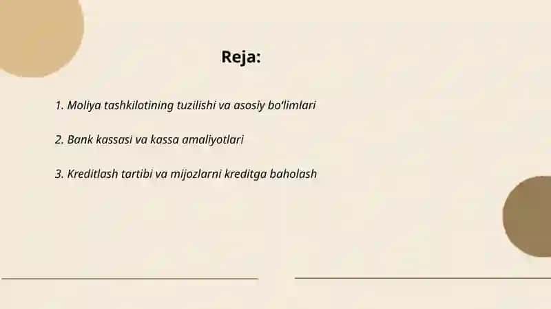 Moliya Tashkilotida Amliyot 2