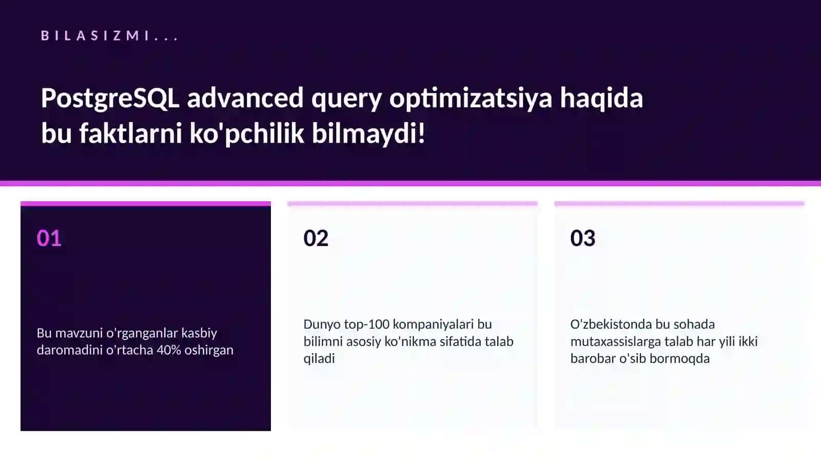PostgreSQL advanced query optimizatsiya 2