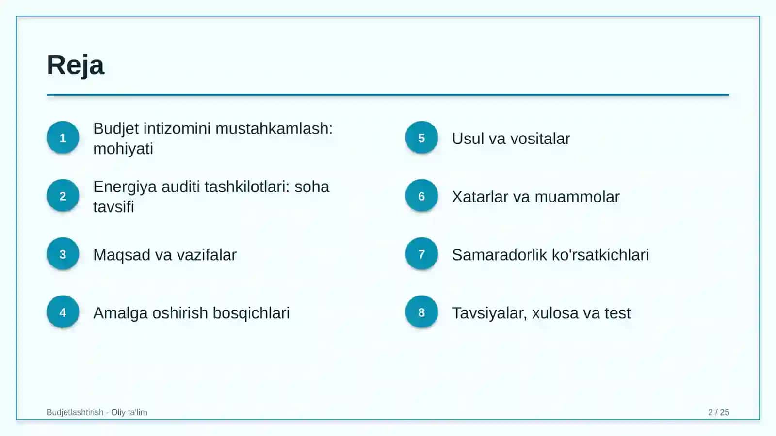 Energiya auditi tashkilotlarida budjet intizomini mustahkamlash 2
