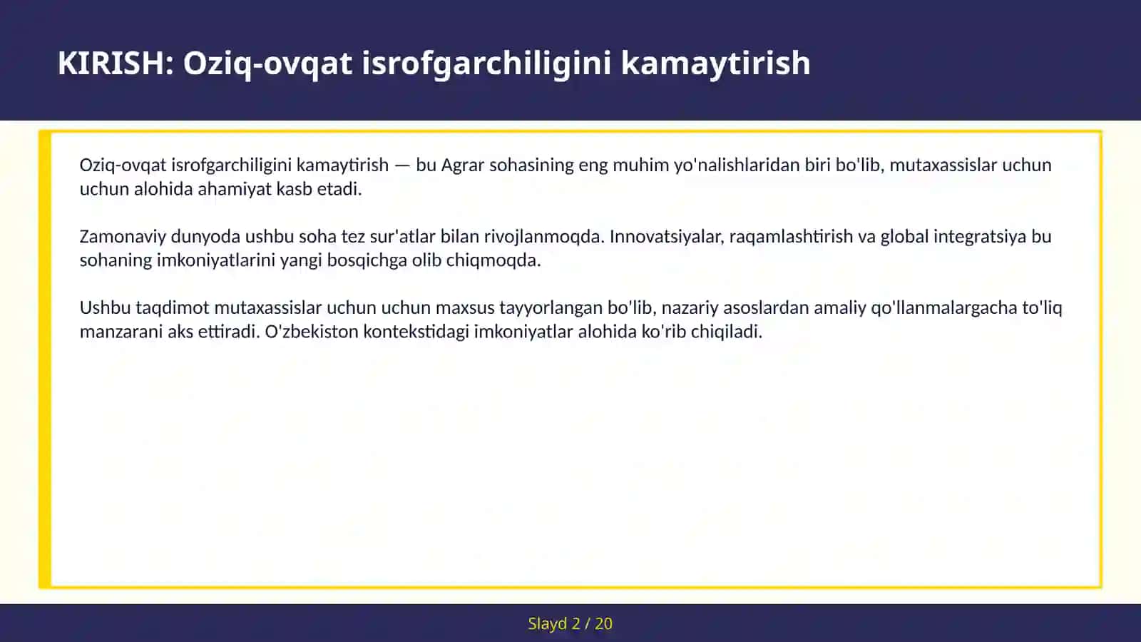 Oziq-ovqat isrofgarchiligi 2