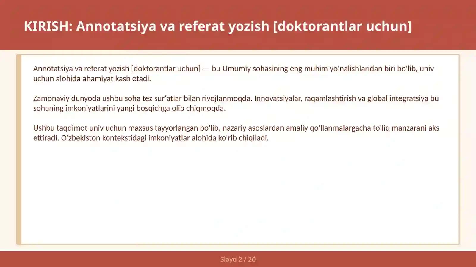 Annotatsiya va referat yozish [doktorantlar uchun] 2